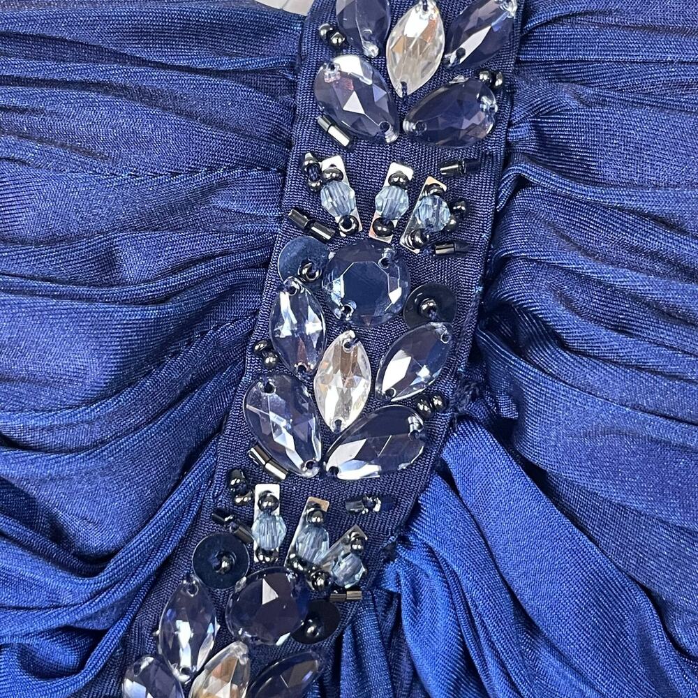 Cache Blue Ombre One Shoulder Maxi Dress Sz 10 Beaded Sequin Rhinestone Glam - Picture 4 of 8